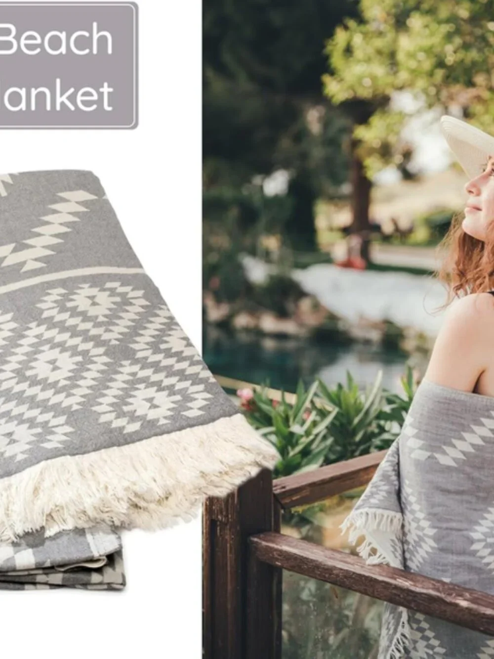 Oversized Turkish Cotton Beach Towel with Fringe – Dark Grey